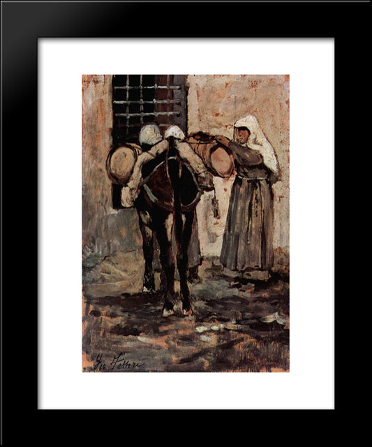 Nonne Mit Esel 20x24 Black Modern Wood Framed Art Print Poster by Fattori, Giovanni