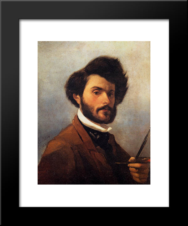 Self-Portrait 20x24 Black Modern Wood Framed Art Print Poster by Fattori, Giovanni