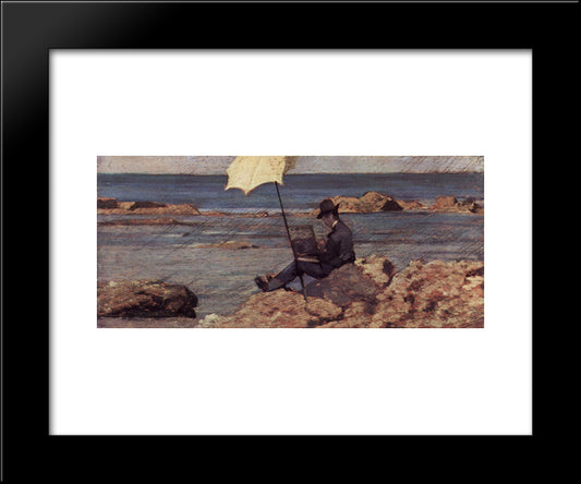Silvestro Lega, Nella Pittura Di Riva Al Mare 20x24 Black Modern Wood Framed Art Print Poster by Fattori, Giovanni