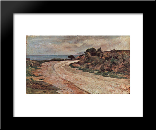 Strasse Am Ufer Des Meeres 20x24 Black Modern Wood Framed Art Print Poster by Fattori, Giovanni
