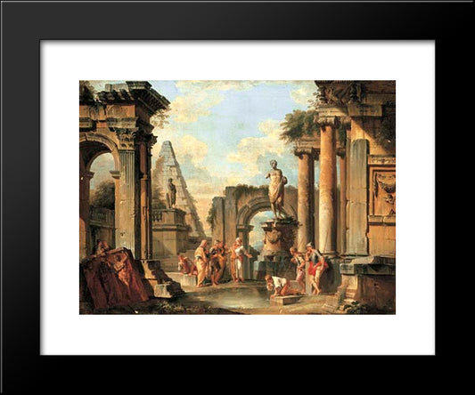 A Capriccio Of Classical Ruins With Diogenes Throwing Away His Cup 20x24 Black Modern Wood Framed Art Print Poster by Panini, Giovanni Paolo