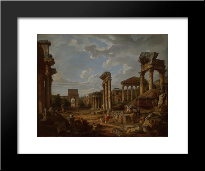 A Capriccio Of The Roman Forum 20x24 Black Modern Wood Framed Art Print Poster by Panini, Giovanni Paolo