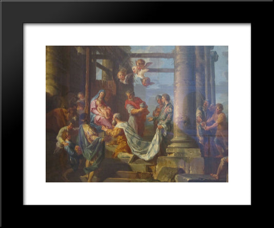 Adoration Of The Shepherds, Adoration Of The Magi 20x24 Black Modern Wood Framed Art Print Poster by Panini, Giovanni Paolo