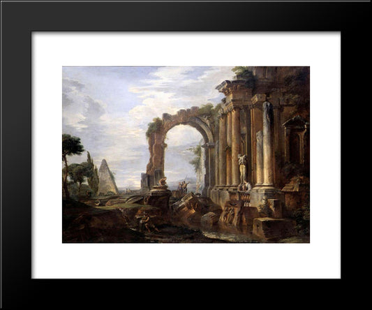 Capriccio Of Classical Ruins 20x24 Black Modern Wood Framed Art Print Poster by Panini, Giovanni Paolo