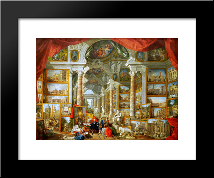 Gallery Of Views Of Modern Rome 20x24 Black Modern Wood Framed Art Print Poster by Panini, Giovanni Paolo