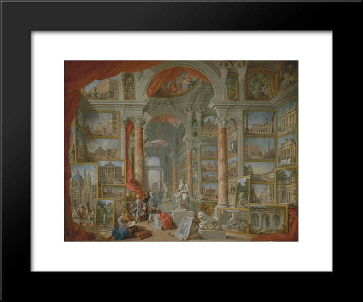 Picture Gallery With Views Of Modern Rome 20x24 Black Modern Wood Framed Art Print Poster by Panini, Giovanni Paolo