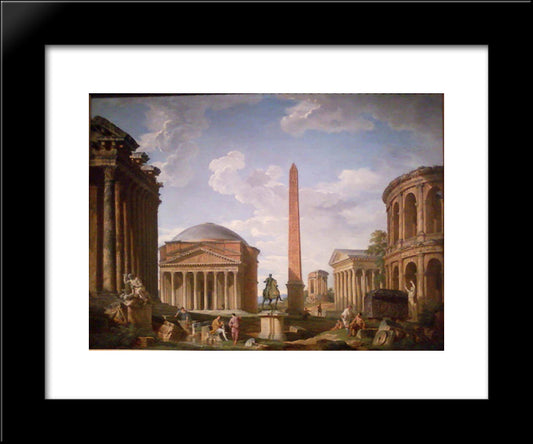 Roman Capriccio The Pantheon And Other Monuments 20x24 Black Modern Wood Framed Art Print Poster by Panini, Giovanni Paolo