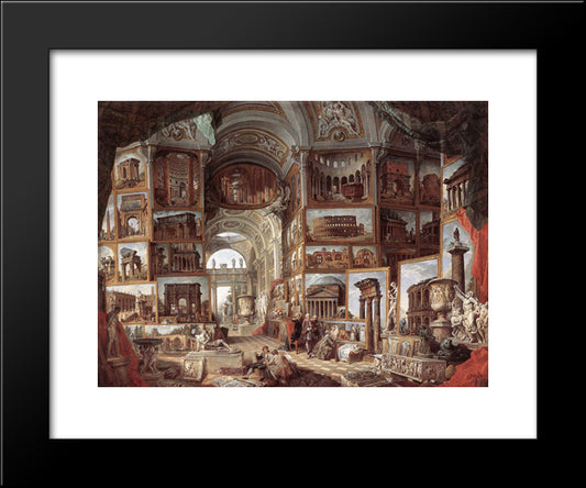 Roman Ruins And Sculpture 20x24 Black Modern Wood Framed Art Print Poster by Panini, Giovanni Paolo