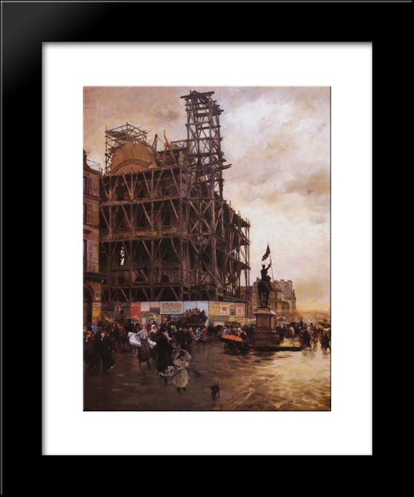 The Place Des Pyramides, Paris 20x24 Black Modern Wood Framed Art Print Poster by Nittis, Giuseppe de