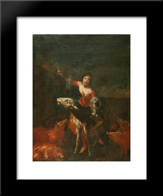 A Singer With A Donkey 20x24 Black Modern Wood Framed Art Print Poster by Crespi, Giuseppe Maria