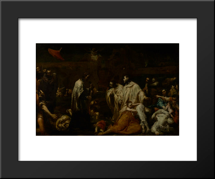Bernard Tolomei And The Plague In Siena 20x24 Black Modern Wood Framed Art Print Poster by Crespi, Giuseppe Maria
