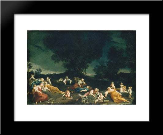 Cupids Disarming Sleeping Nymphs 20x24 Black Modern Wood Framed Art Print Poster by Crespi, Giuseppe Maria