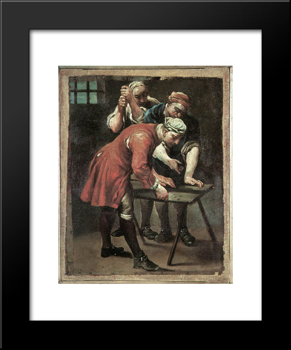 Dice Players 20x24 Black Modern Wood Framed Art Print Poster by Crespi, Giuseppe Maria