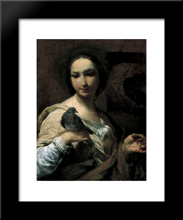 Girl Holding A Dove 20x24 Black Modern Wood Framed Art Print Poster by Crespi, Giuseppe Maria