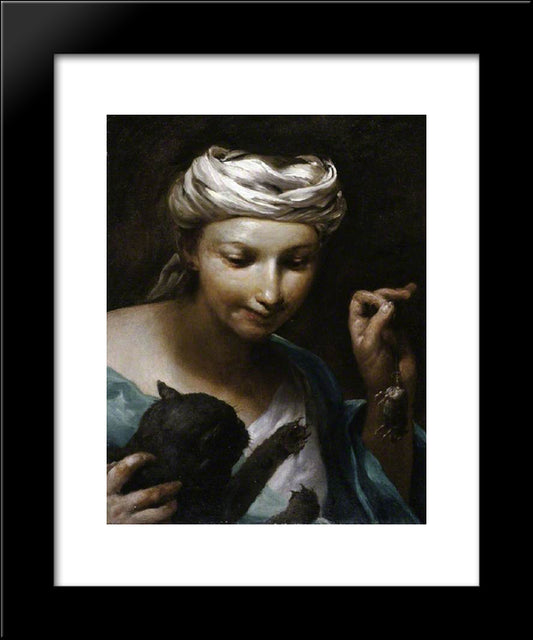 Girl With A Cat 20x24 Black Modern Wood Framed Art Print Poster by Crespi, Giuseppe Maria