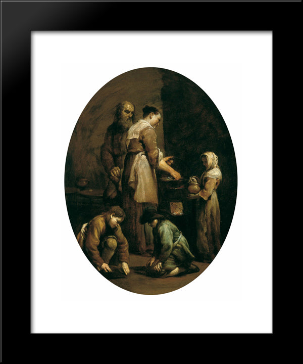 Interior With A Family Of Peasants 20x24 Black Modern Wood Framed Art Print Poster by Crespi, Giuseppe Maria