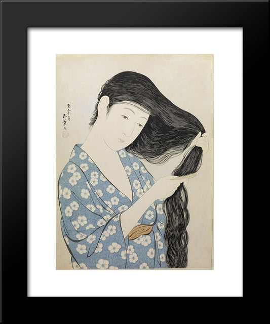 Kamisuki (Combing The Hair) 20x24 Black Modern Wood Framed Art Print Poster by Hashiguchi, Goyo