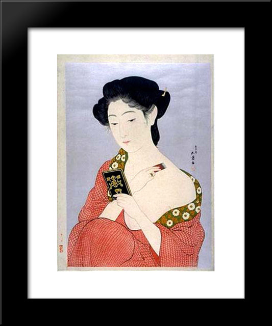 Woman Applying Powder 20x24 Black Modern Wood Framed Art Print Poster by Hashiguchi, Goyo