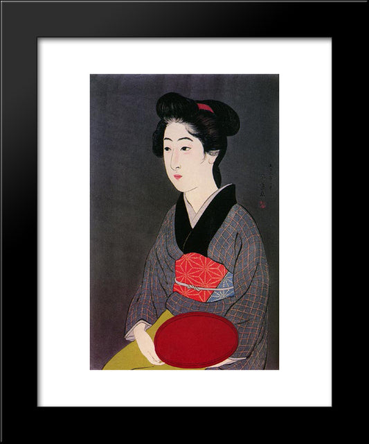 Woman Holding Tray 20x24 Black Modern Wood Framed Art Print Poster by Hashiguchi, Goyo