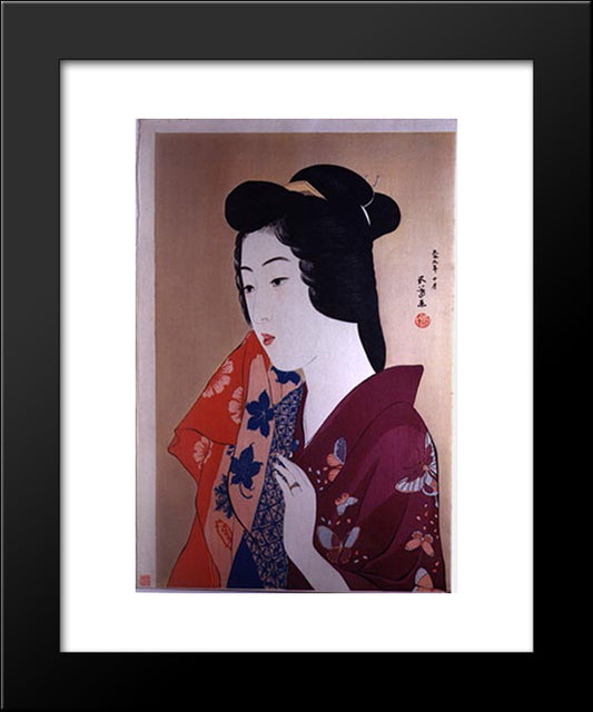 Woman With A Hand Towel 20x24 Black Modern Wood Framed Art Print Poster by Hashiguchi, Goyo
