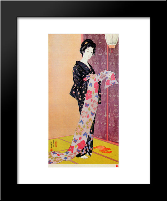 Young Woman In Summer Kimono 20x24 Black Modern Wood Framed Art Print Poster by Hashiguchi, Goyo
