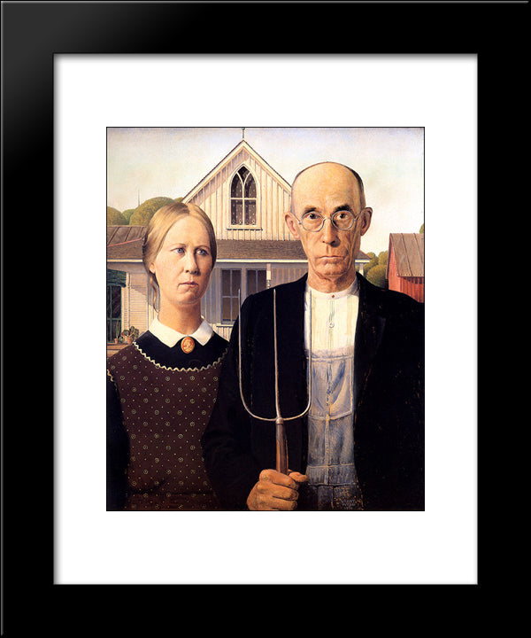 American Gothic 20x24 Black Modern Wood Framed Art Print Poster by Wood, Grant