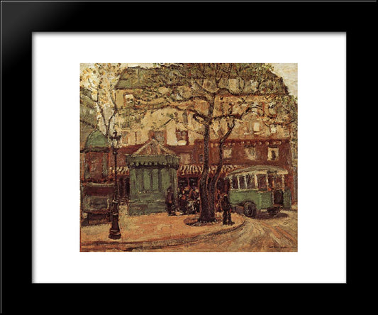 Greenish Bus In Street Of Paris 20x24 Black Modern Wood Framed Art Print Poster by Wood, Grant