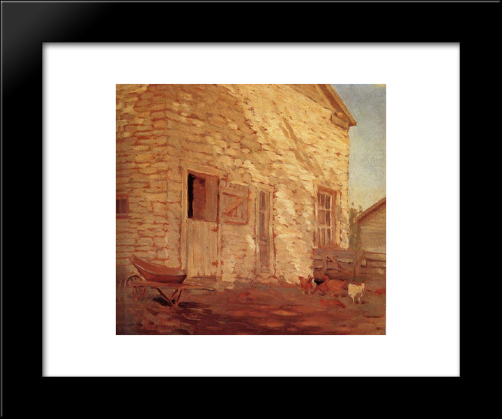 Old Stone And Barn 20x24 Black Modern Wood Framed Art Print Poster by Wood, Grant