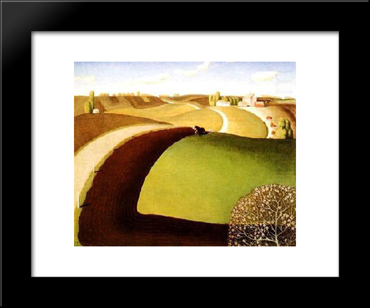 Spring Plowing 20x24 Black Modern Wood Framed Art Print Poster by Wood, Grant