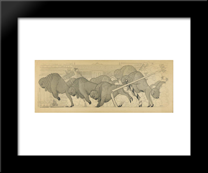 Untitled, From Suite Savage Iowa (Buffalo Stampede) 20x24 Black Modern Wood Framed Art Print Poster by Wood, Grant