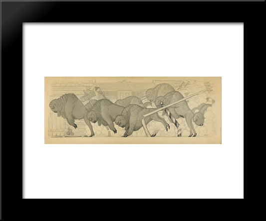 Untitled, From Suite Savage Iowa (Buffalo Stampede) 20x24 Black Modern Wood Framed Art Print Poster by Wood, Grant