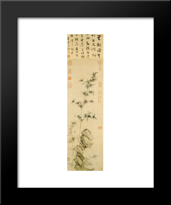 Bamboo And Stone 20x24 Black Modern Wood Framed Art Print Poster by Daosheng, Guan