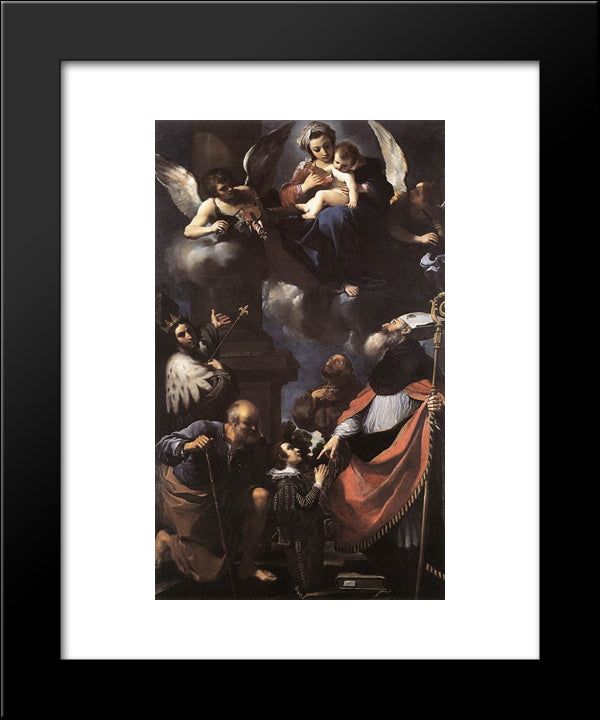 A Donor Presented To The Virgin 20x24 Black Modern Wood Framed Art Print Poster by Guercino