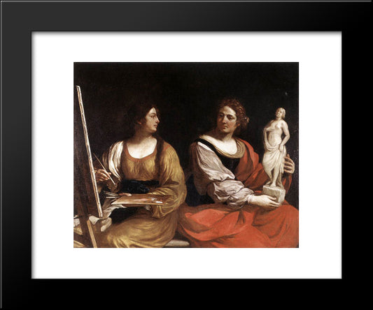 Allegory Of Painting And Sculpture 20x24 Black Modern Wood Framed Art Print Poster by Guercino