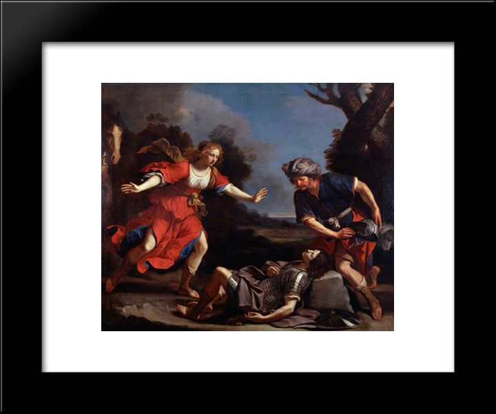 Erminia Finding The Wounded Tancred 20x24 Black Modern Wood Framed Art Print Poster by Guercino