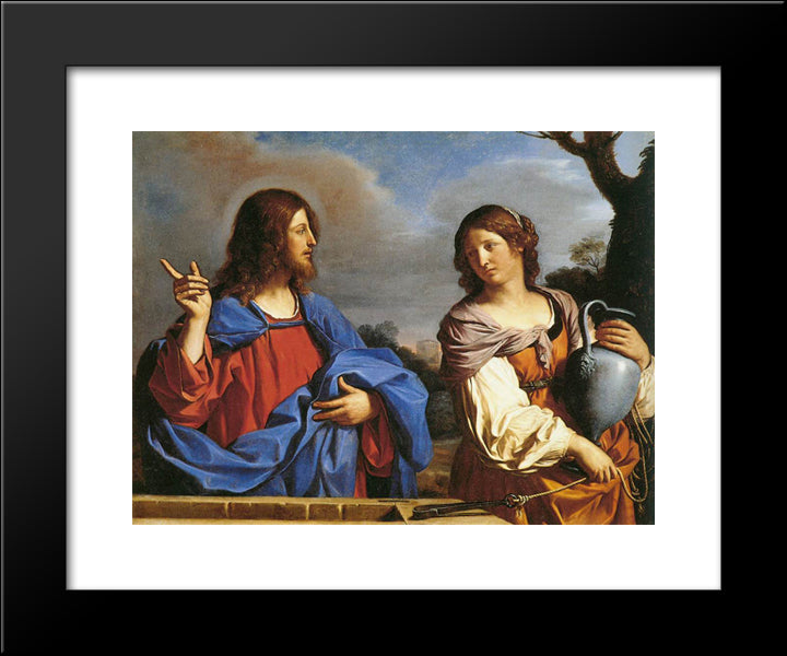 Jesus And The Samaritan Woman At The Well 20x24 Black Modern Wood Framed Art Print Poster by Guercino