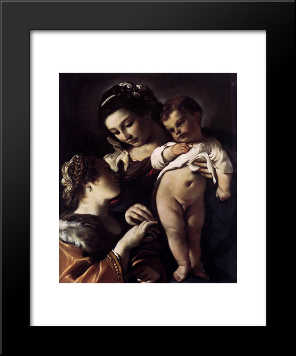 Mystical Marriage Of St Catherine Of Alexandria 20x24 Black Modern Wood Framed Art Print Poster by Guercino