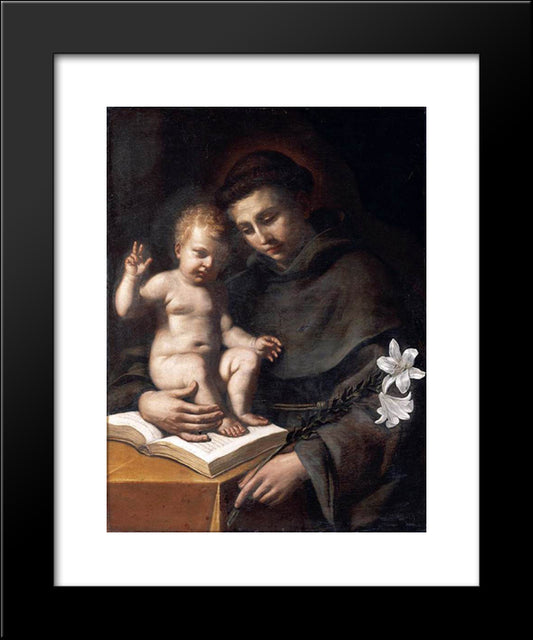 St Anthony Of Padua With The Infant Christ 20x24 Black Modern Wood Framed Art Print Poster by Guercino