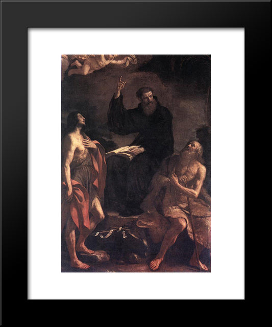 St Augustine, St John The Baptist And St Paul The Hermit 20x24 Black Modern Wood Framed Art Print Poster by Guercino