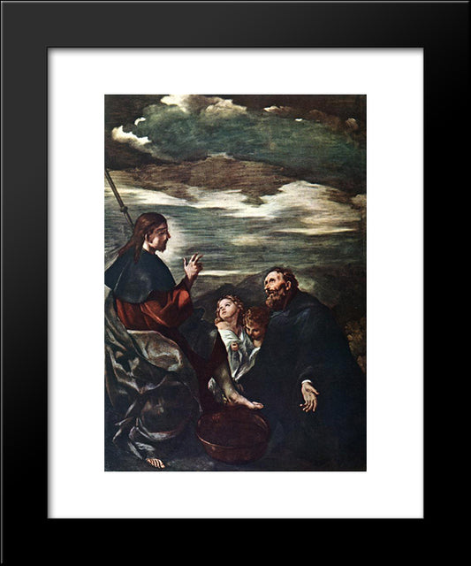 St Augustine Washing The Feet Of The Redeemer 20x24 Black Modern Wood Framed Art Print Poster by Guercino