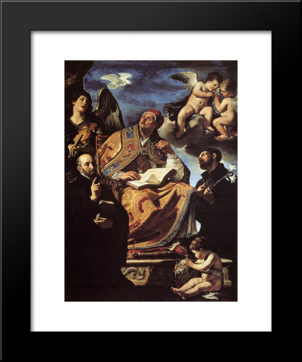 St Gregory The Great With Sts Ignatius And Francis Xavier 20x24 Black Modern Wood Framed Art Print Poster by Guercino