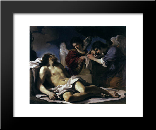 The Dead Christ Mourned By Two Angels 20x24 Black Modern Wood Framed Art Print Poster by Guercino