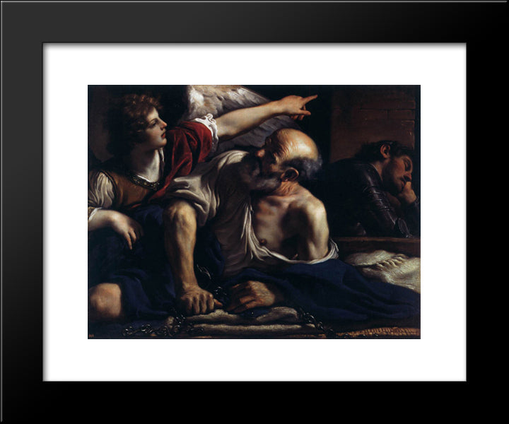 The Liberation Of St Peter 20x24 Black Modern Wood Framed Art Print Poster by Guercino