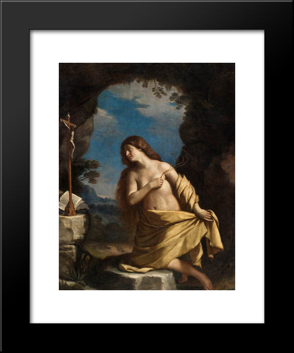 The Penitent Magdalen 20x24 Black Modern Wood Framed Art Print Poster by Guercino