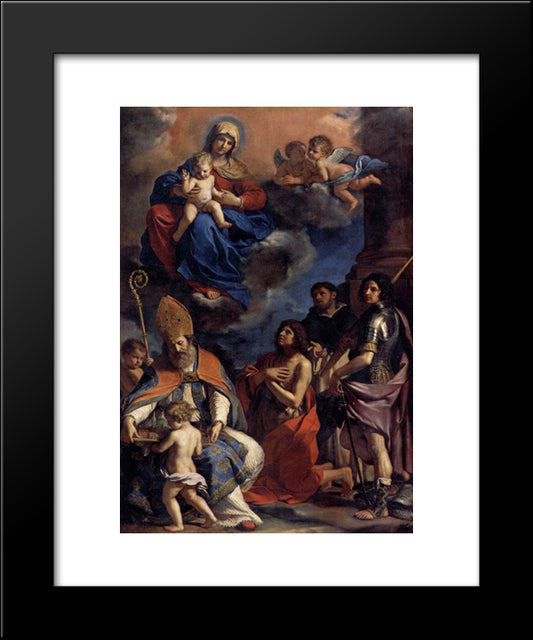 Virgin And Child With Four Saints 20x24 Black Modern Wood Framed Art Print Poster by Guercino