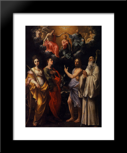 Coronation Of The Virgin With St. Catherine Of Alexandria, St. John The Evangelist, St. John The Baptist 20x24 Black Modern Wood Framed Art Print Poster by Reni, Guido