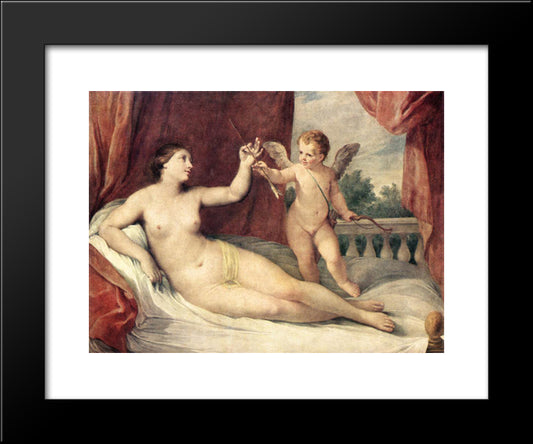 Reclining Venus With Cupid 20x24 Black Modern Wood Framed Art Print Poster by Reni, Guido