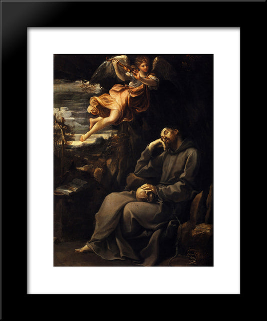 Saint Francis Deadened With An Angel Musician 20x24 Black Modern Wood Framed Art Print Poster by Reni, Guido