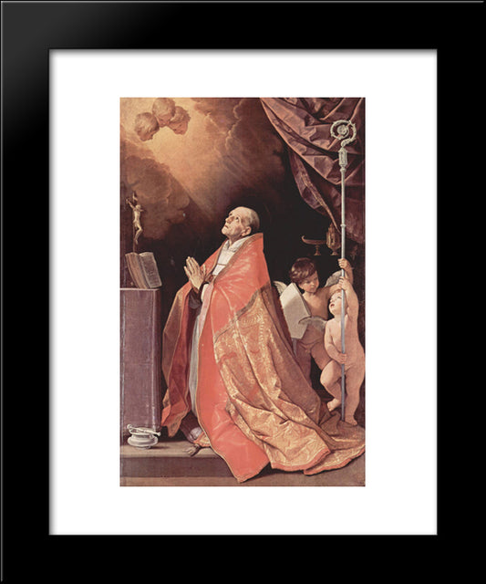 St. Andrew Corsini In Prayer 20x24 Black Modern Wood Framed Art Print Poster by Reni, Guido