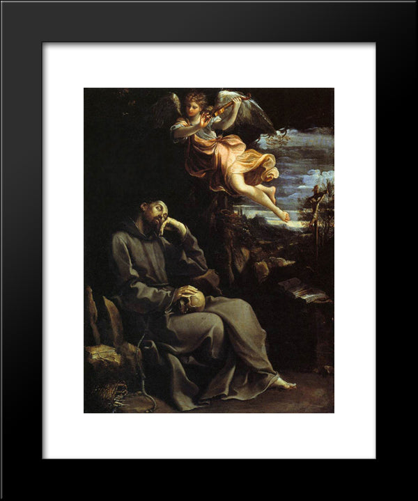 St Francis Consoled By Angelic Music 20x24 Black Modern Wood Framed Art Print Poster by Reni, Guido